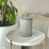 Long, curved gray storage box