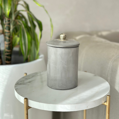 Long, curved gray storage box