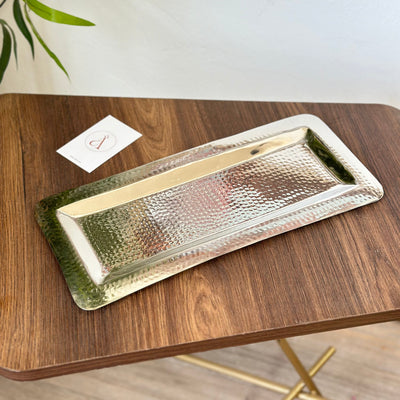 Silver rectangular hammered tray