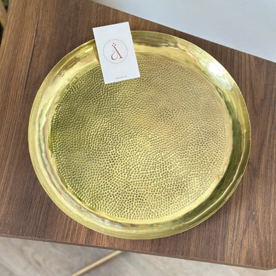 Handcrafted hammered tray in gilded brass 30cm