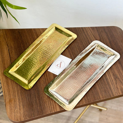 Silver rectangular hammered tray