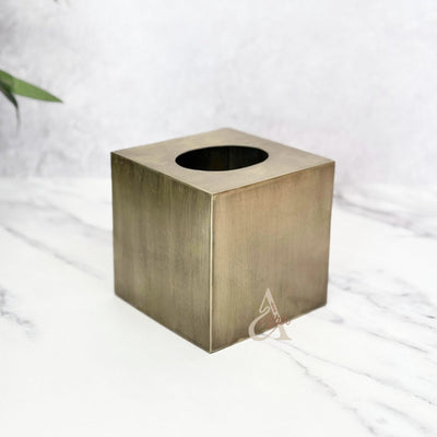 Cube tissue box in light bronze brass