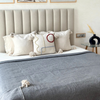 Plain grey handmade plaid with cream pompom 2.80m x 2.00m