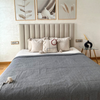 Plain grey handmade plaid with cream pompom 2.80m x 2.00m