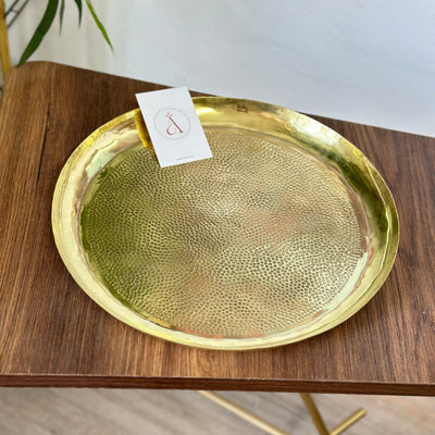 Handcrafted hammered tray in gilded brass 30cm