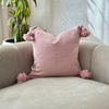 Handmade plain cushion cover with pompoms 50cmx50cm pink