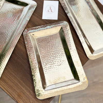Silver rectangular hammered tray