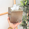 Cube tissue box in light bronze brass