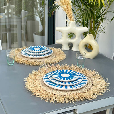 Service assiettes Tafoukt bleu clair (12 pièces) - Ajbir