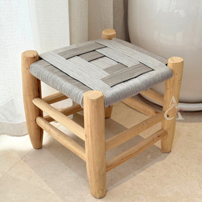Wooden stool and light gray Kittane