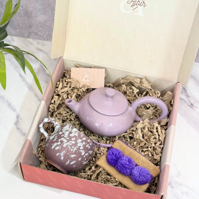 Purple teapot handcrafted gift box