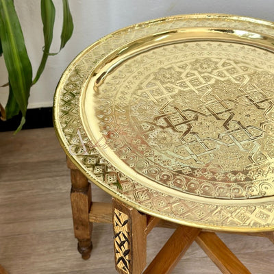Table traditionnelle Marocaine en bois et laiton - Ajbir
