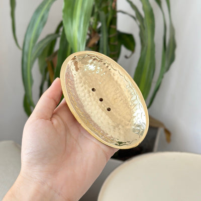 Hammered oval gold copper soap dish