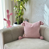 Handmade plain cushion cover with pompoms 50cmx50cm pink