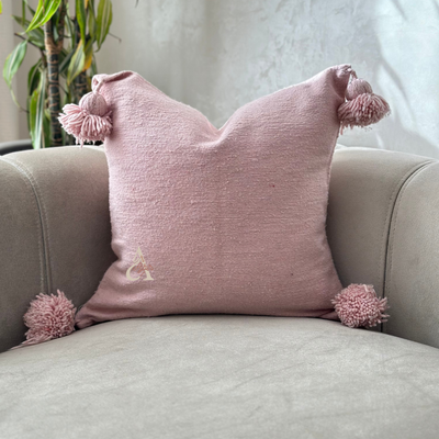 Handmade cushion cover with pompoms 50cmx50cm plain pink