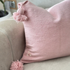 Handmade plain cushion cover with pompoms 50cmx50cm pink
