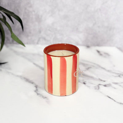Handmade striped terracotta candle with Musk scent
