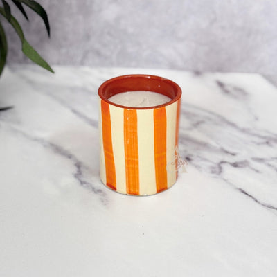 Handmade striped terracotta candle with Musk scent
