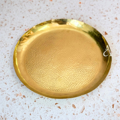 Small handcrafted tray in hammered gold-plated brass