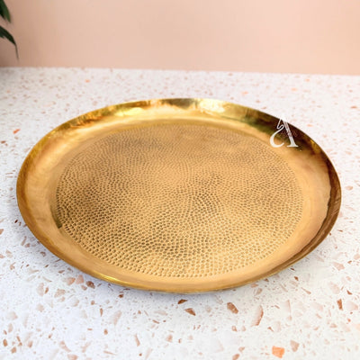 Handcrafted hammered tray in gilded brass 30cm