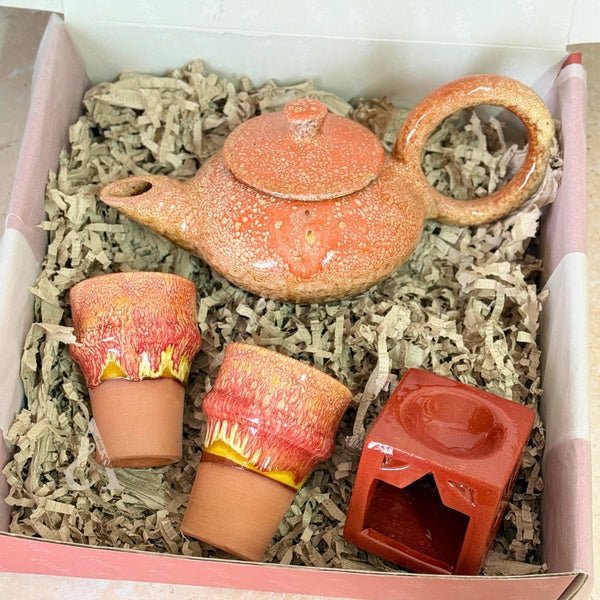 Orange & Brick Teapot Handcrafted Gift Set