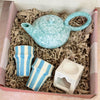 Sky blue teapot handcrafted gift box