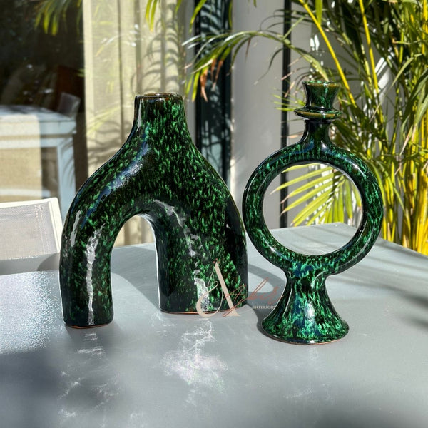 Porte bougie vert moucheté - Ajbir