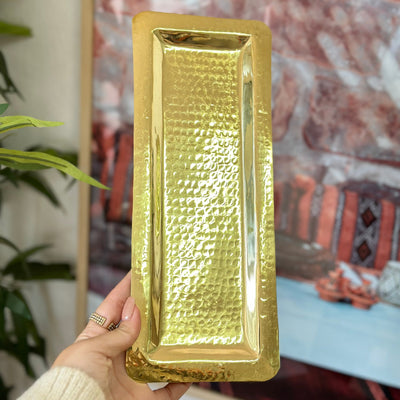 Rectangular hammered tray in gilded brass