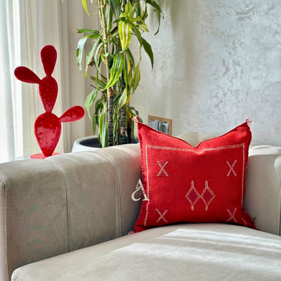 Sabra (cactus silk) red handmade cushion cover