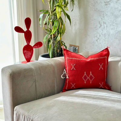 Sabra (cactus silk) red handmade cushion cover