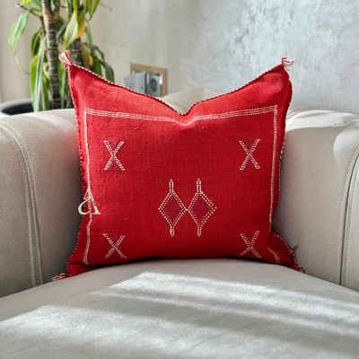 Sabra (cactus silk) red handmade cushion cover