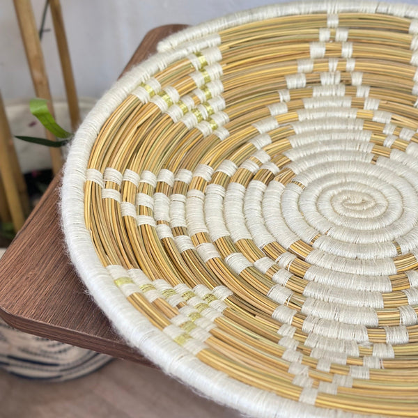 Handmade Berber Talount tray beige and gold 35cm