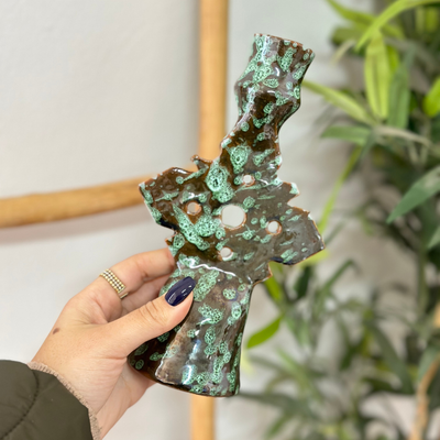Speckled green candle holder 2