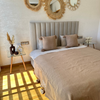 Plain handmade pompom throw Beige 2.80m x 2 m