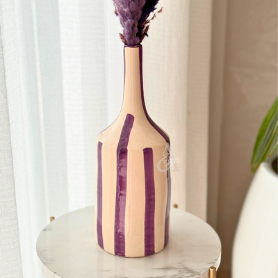 Handmade purple striped bottle vase