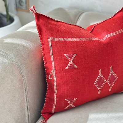 Sabra (cactus silk) red handmade cushion cover
