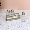 Set of 3 glass bottles with silver-plated brass holder for bathroom