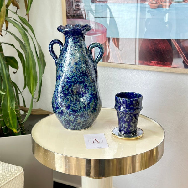 Vase Tajdigt bleu moucheté en gris - Ajbir