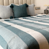 Handmade plaid printed with petrol blue striped pompom 2.80m x 2.00m