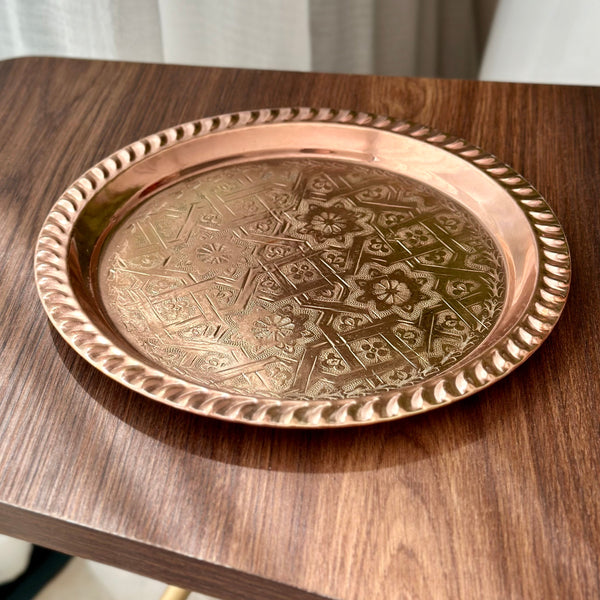 Siniya Handmade Round Tea Tray in Rose Brass 23cm