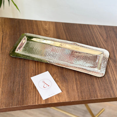 Silver rectangular hammered tray