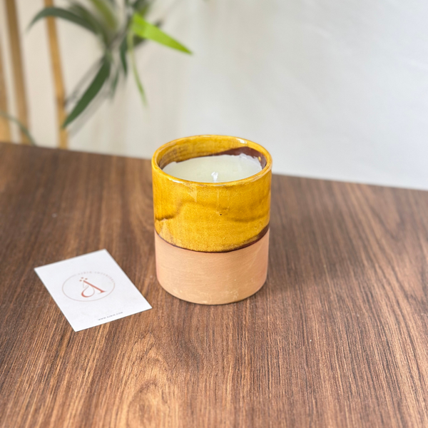 Yellow terracotta handmade candle with Oud scent