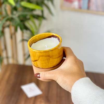Yellow terracotta handmade candle with Jasmine scent