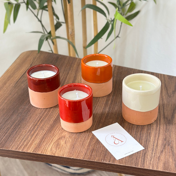 White handmade terracotta candle with Musk scent