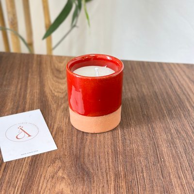 Red terracotta handmade candle with Oud scent