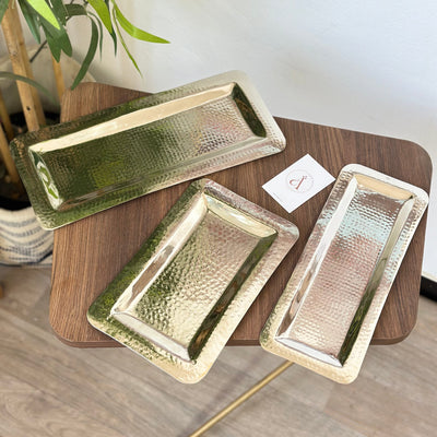 Silver rectangular hammered tray