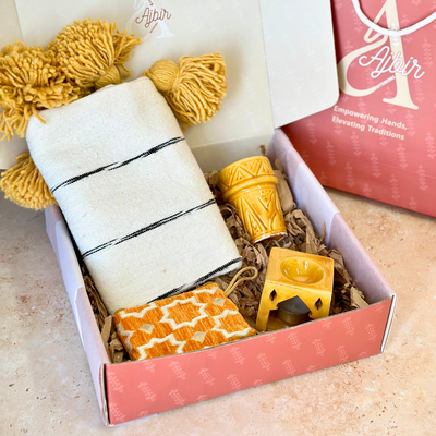 Handmade Gift Box Yellow Striped Cover