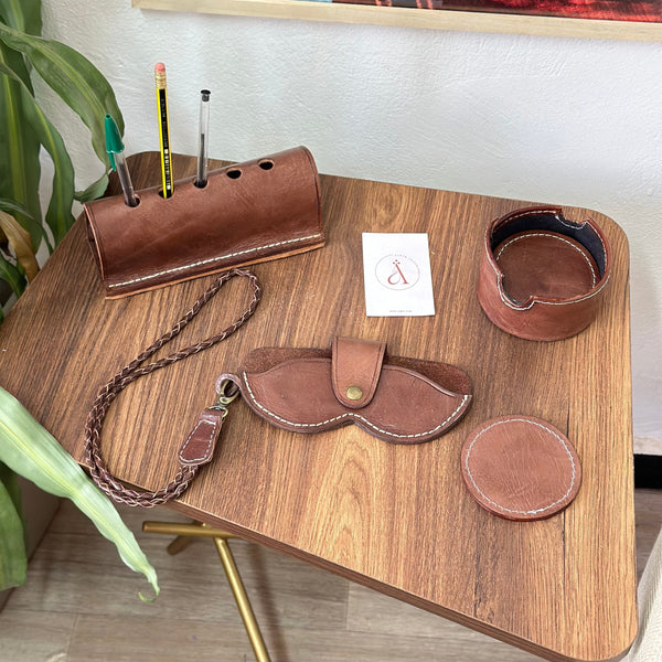 Leather glasses holder