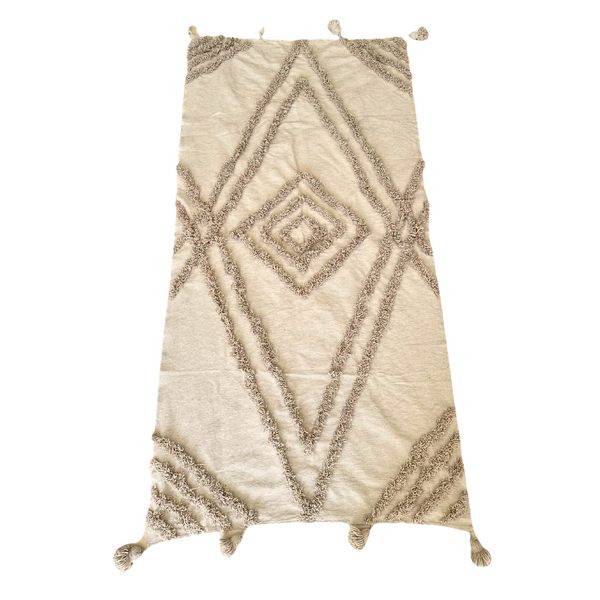 Plaid uni à pompon Beige 90cm/200cm - Ajbir