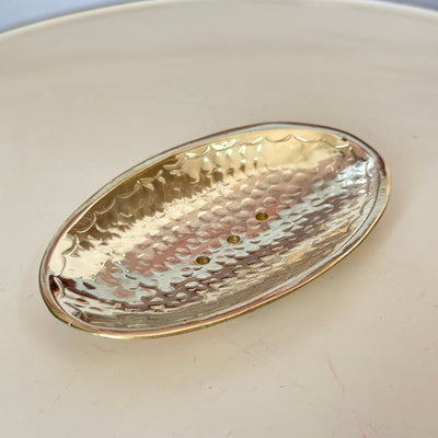 Hammered oval gold copper soap dish